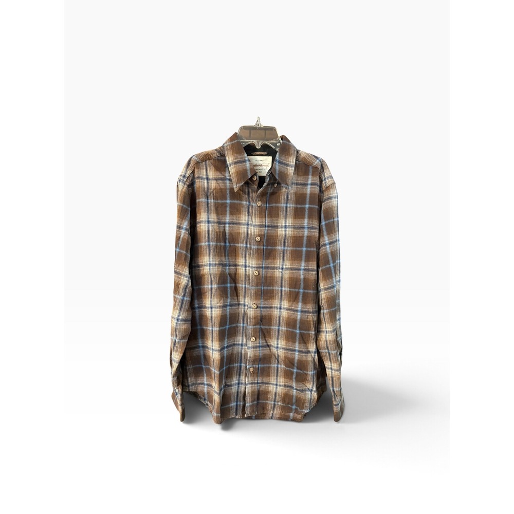 Weatherproof Vintage Brown Blue Plaid Flannel Button Down Shirt Womens Medium
